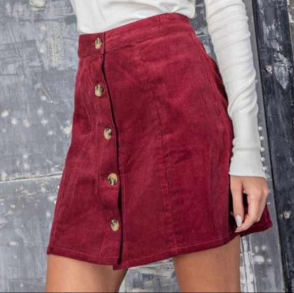 Red Wine A-line Corduroy Mini Skirt - Picture 3 of 5